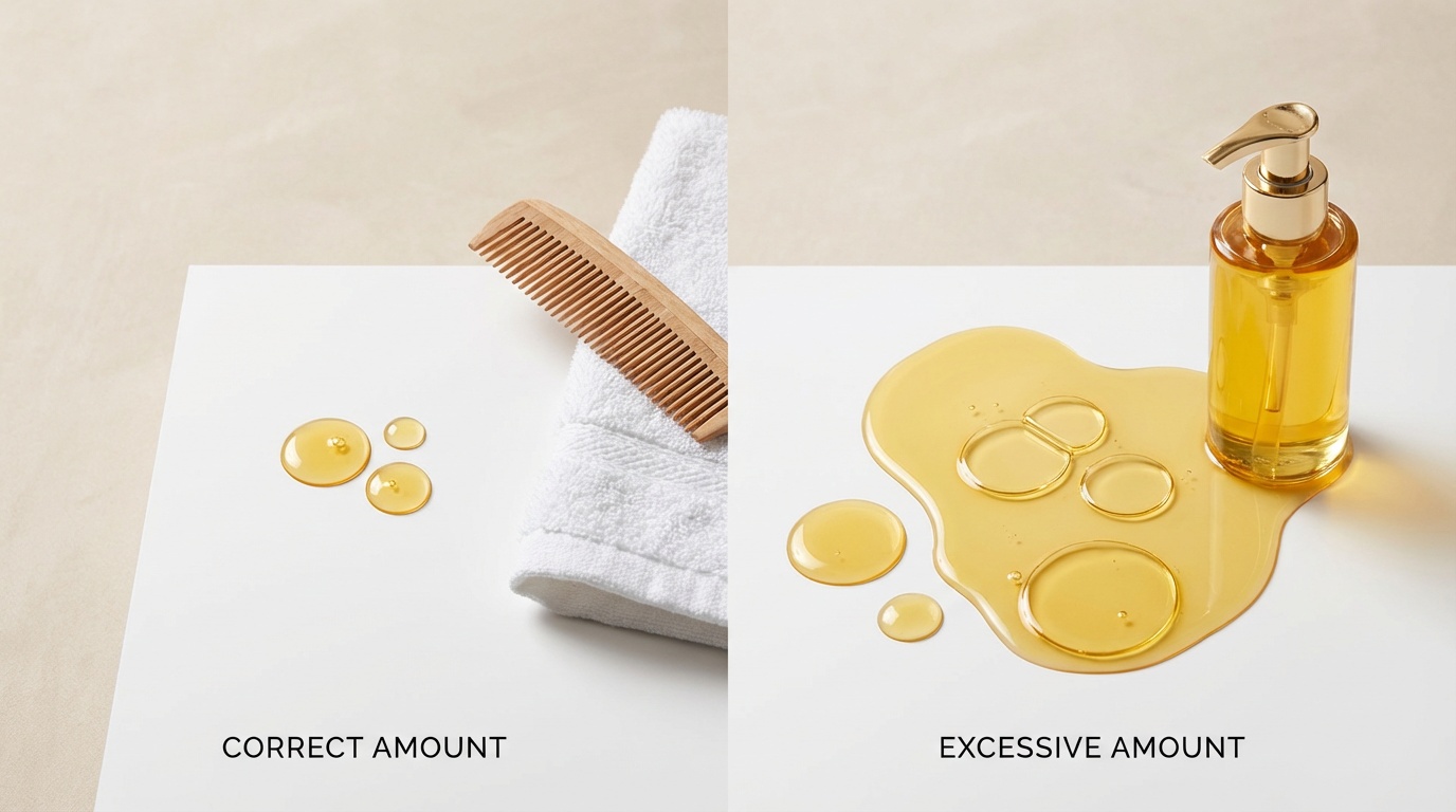 Comparison of small and excessive amounts of hair oil with styling tools