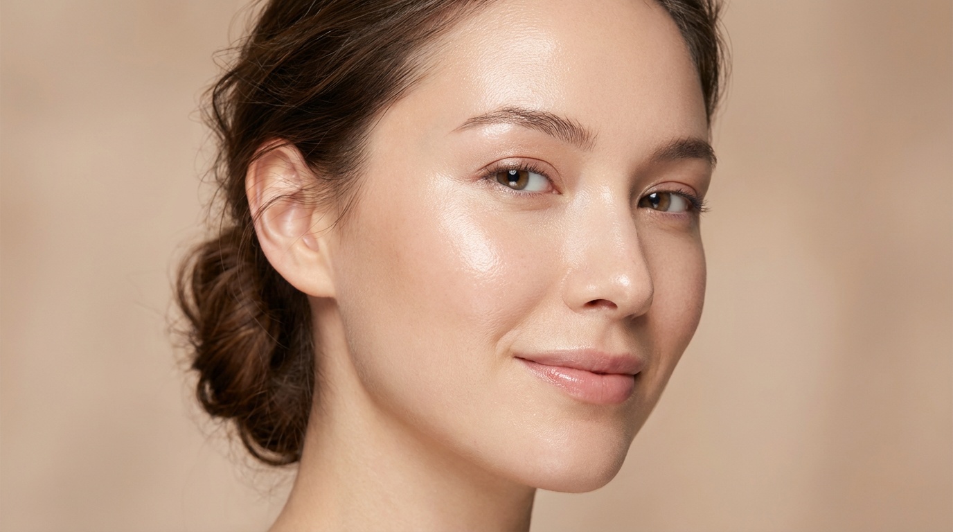 Close-up of a woman with hydrated glowing skin