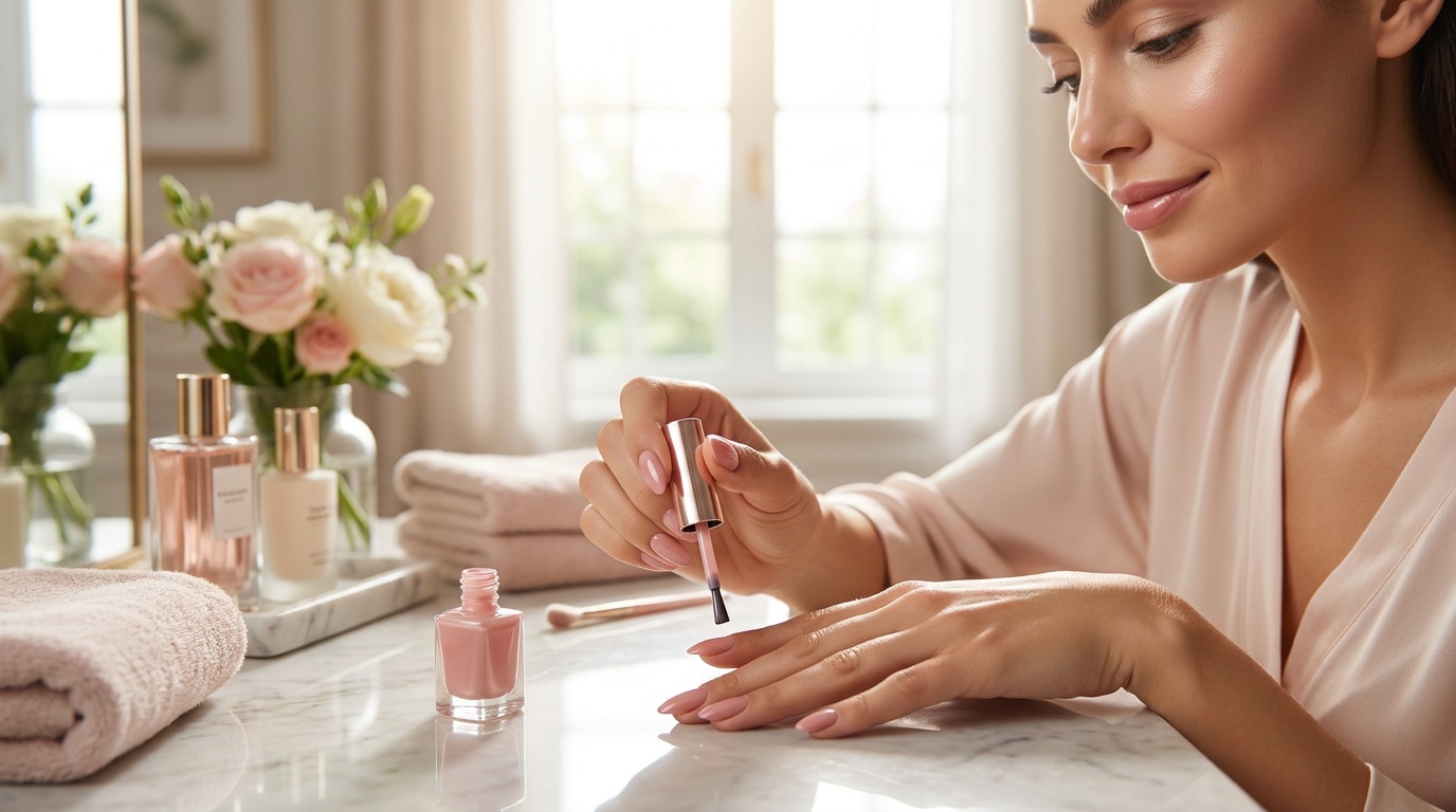 Beautiful woman applying nail polish in thin coats for a long-lasting manicure