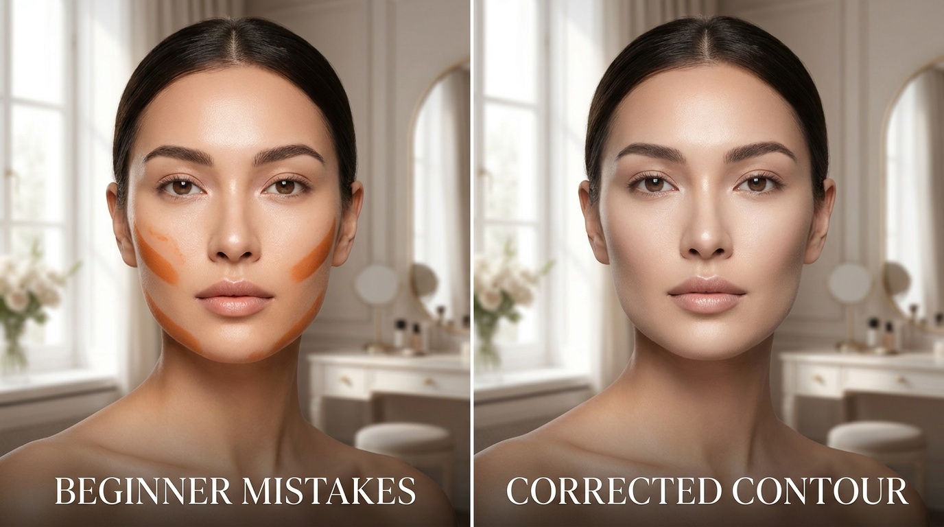 Comparison of harsh, low contour placement and softly blended upward contour.