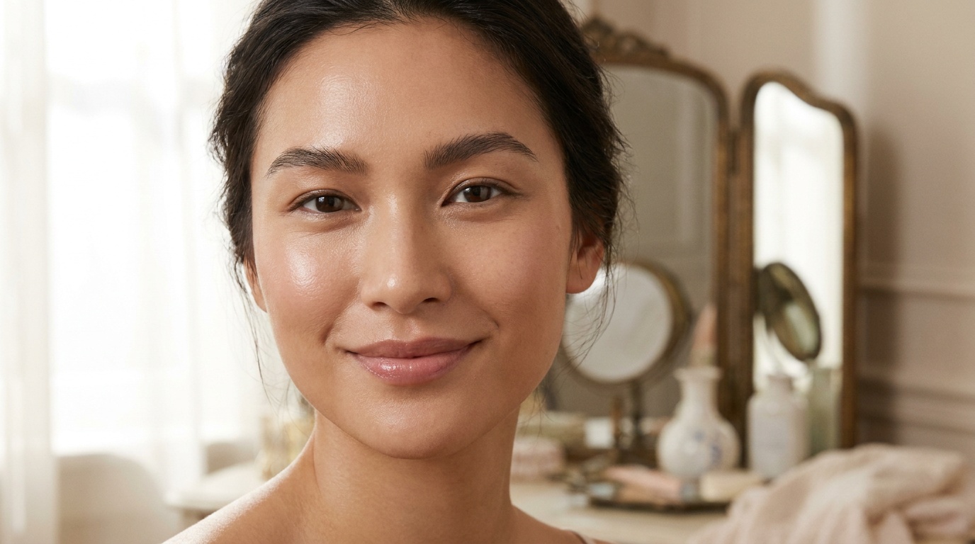 Close-up of a woman looking forward, showing the natural fold of hooded eyes.