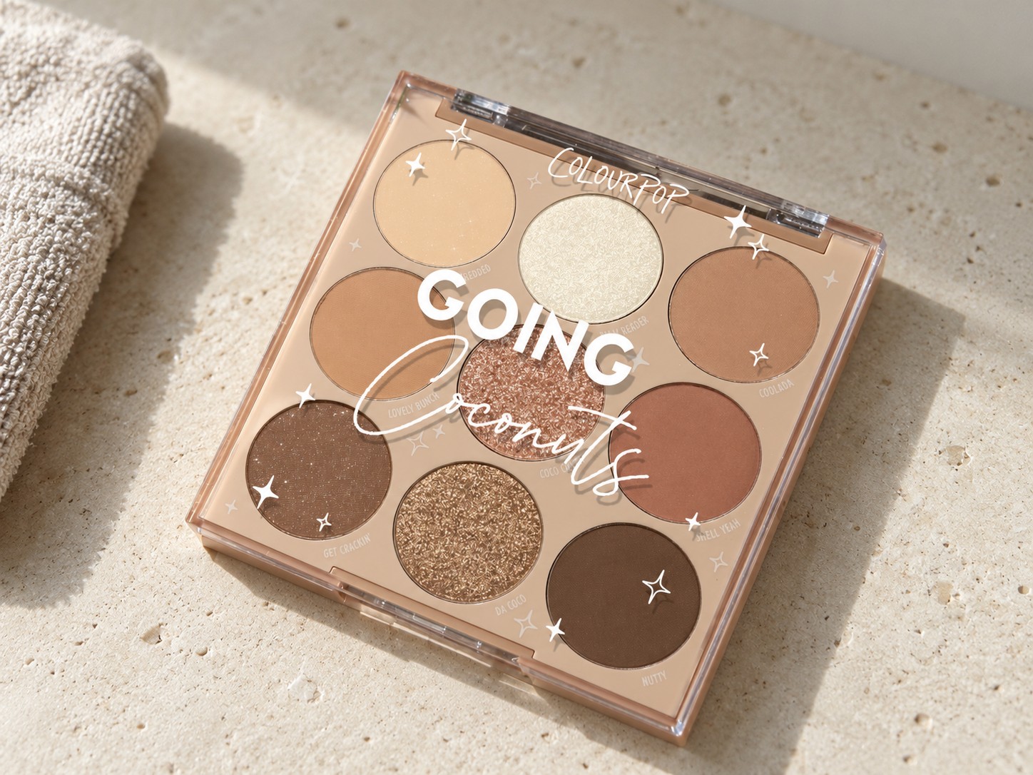 ColourPop Going Coconuts on a warm stone vanity